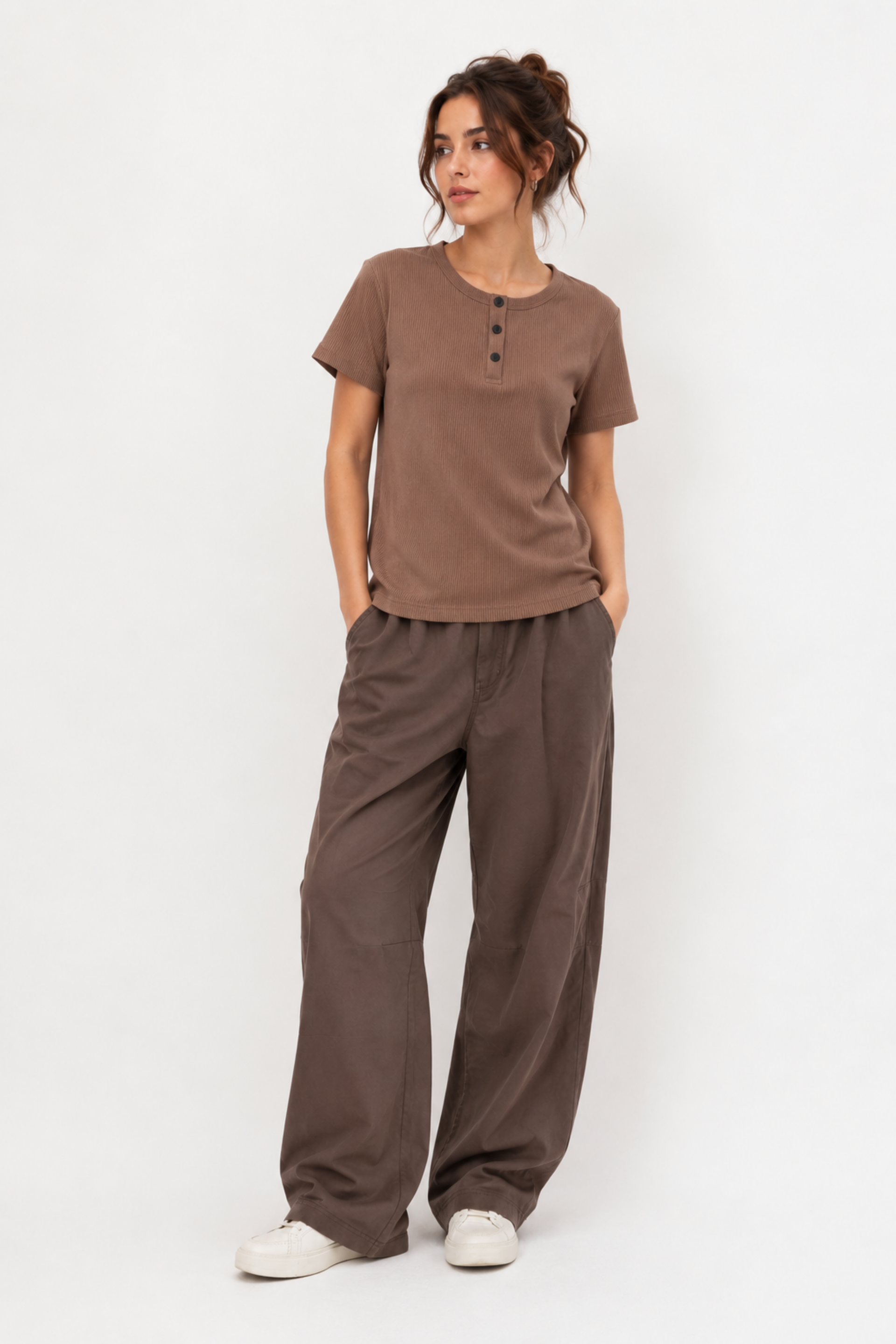 Women’s Ribbed Henley Neck T-Shirt