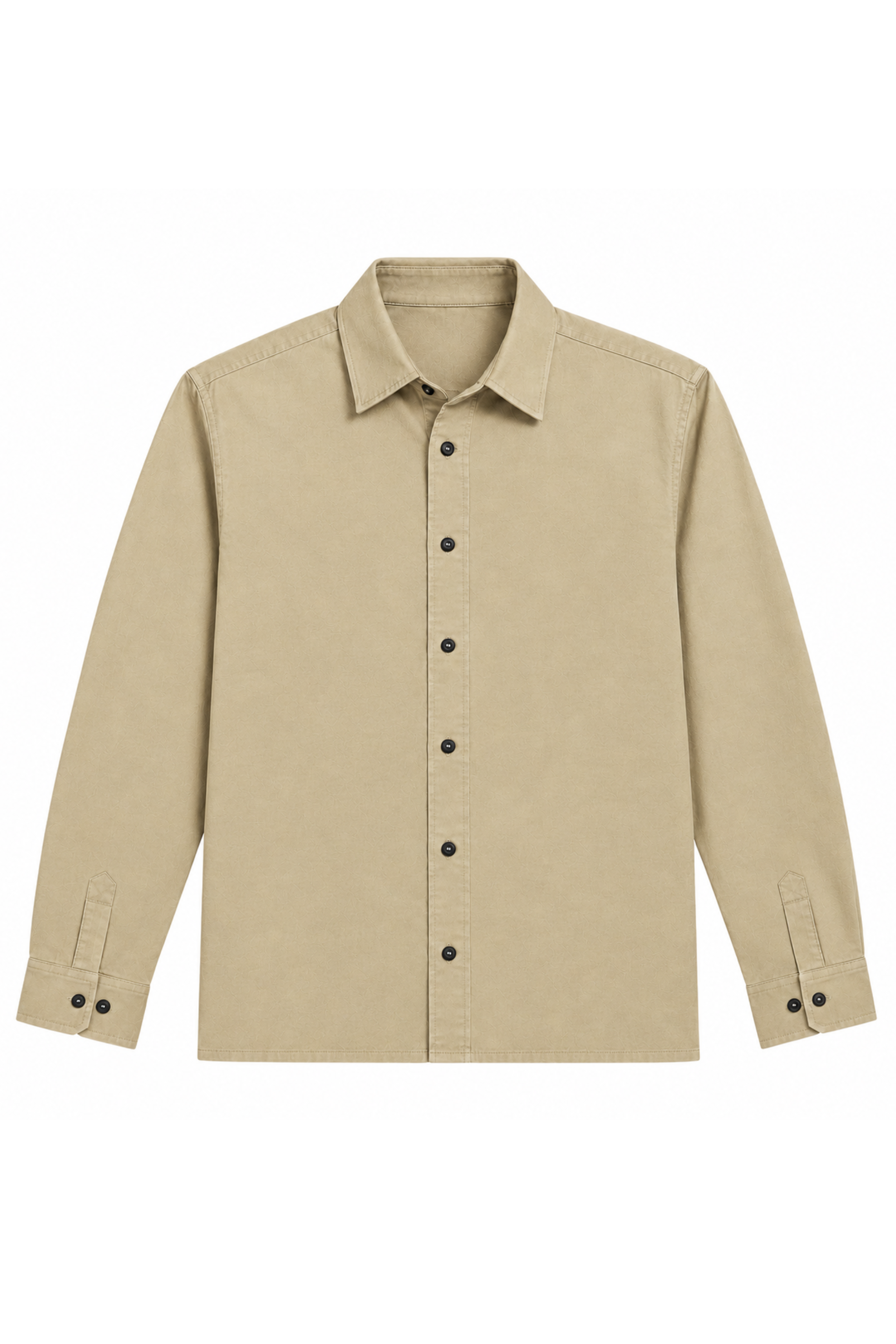 Men’s Beige Classic Button-Down Shirt – Long Sleeve