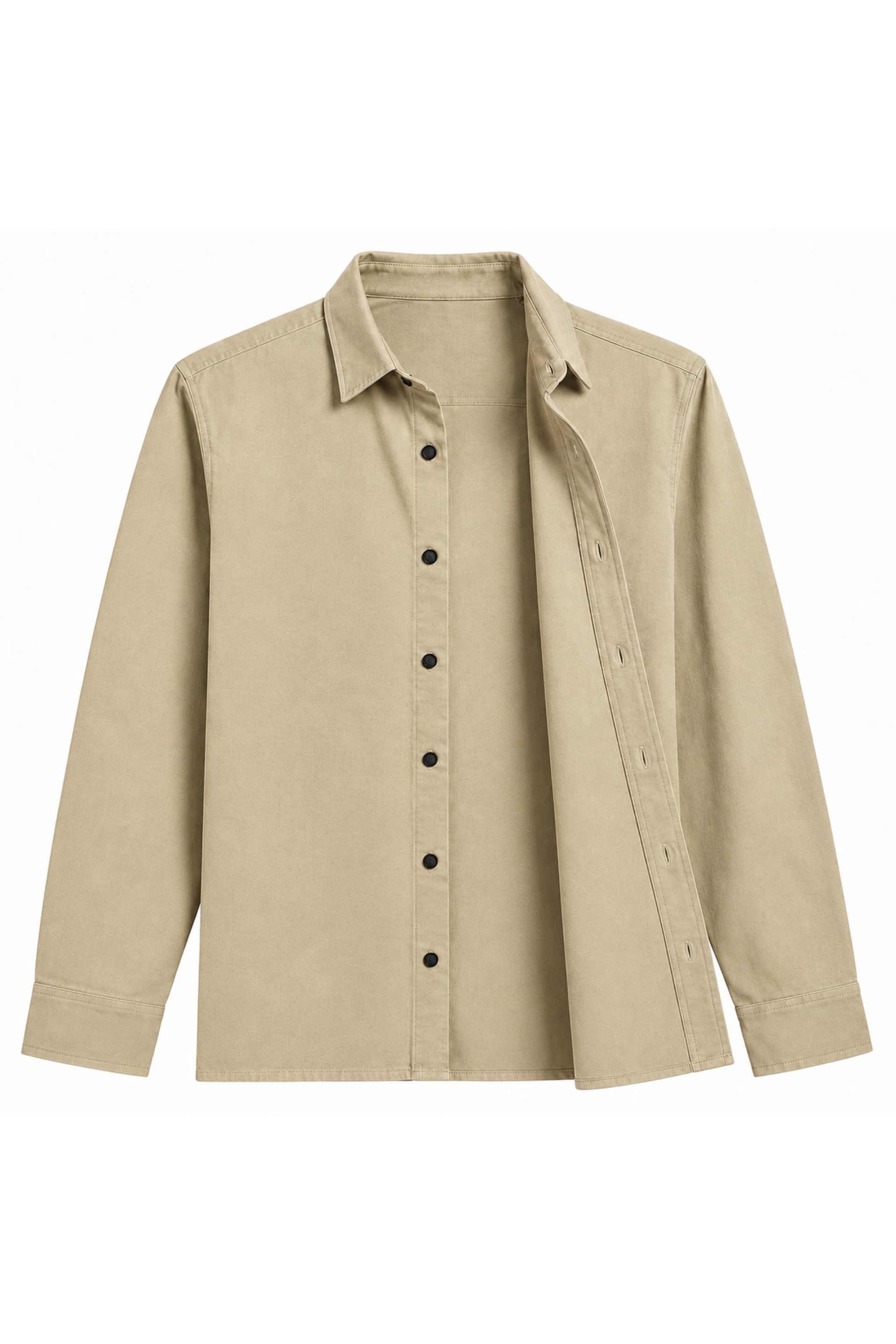 Men’s Beige Classic Button-Down Shirt – Long Sleeve