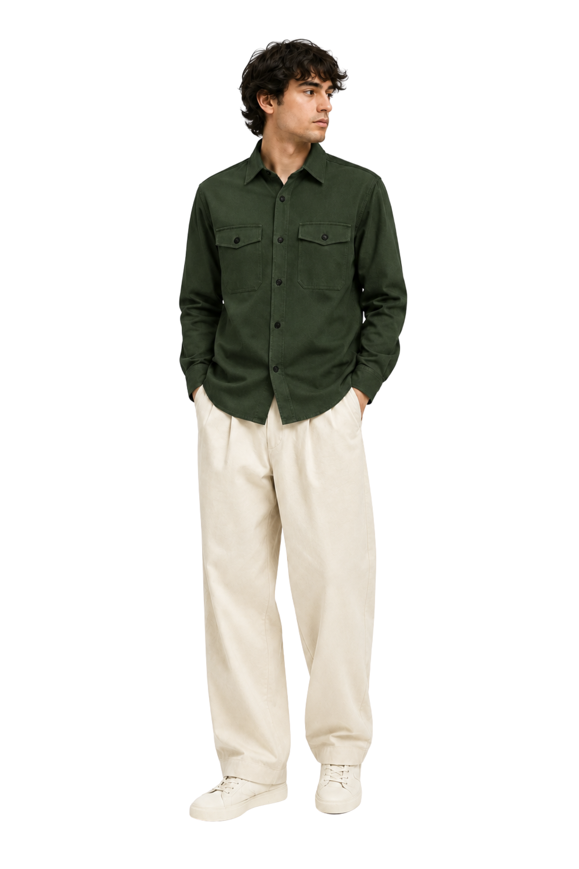 Men’s Olive Green Flap Pocket Utility Shirt – Long Sleeve