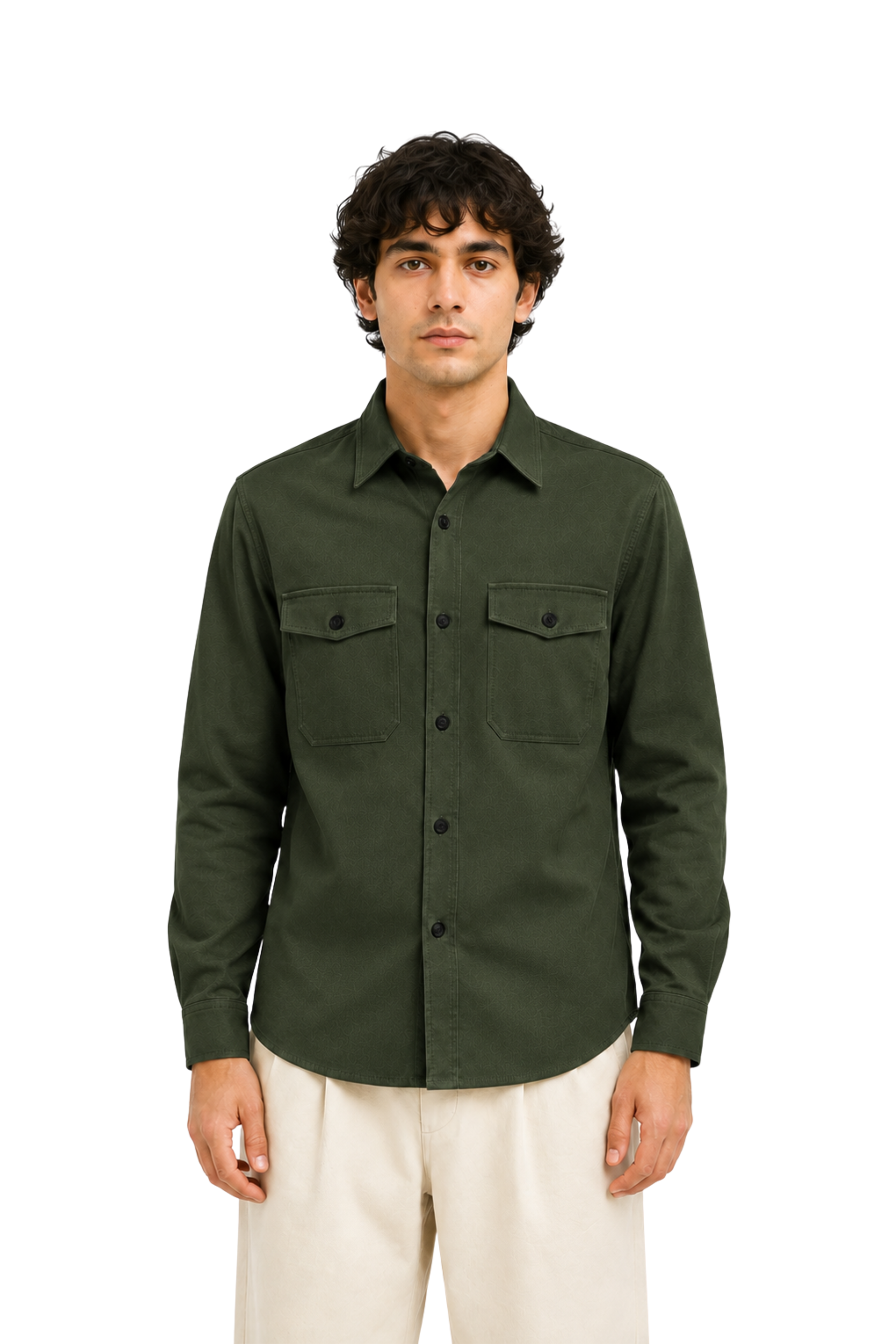 Men’s Olive Green Flap Pocket Utility Shirt – Long Sleeve