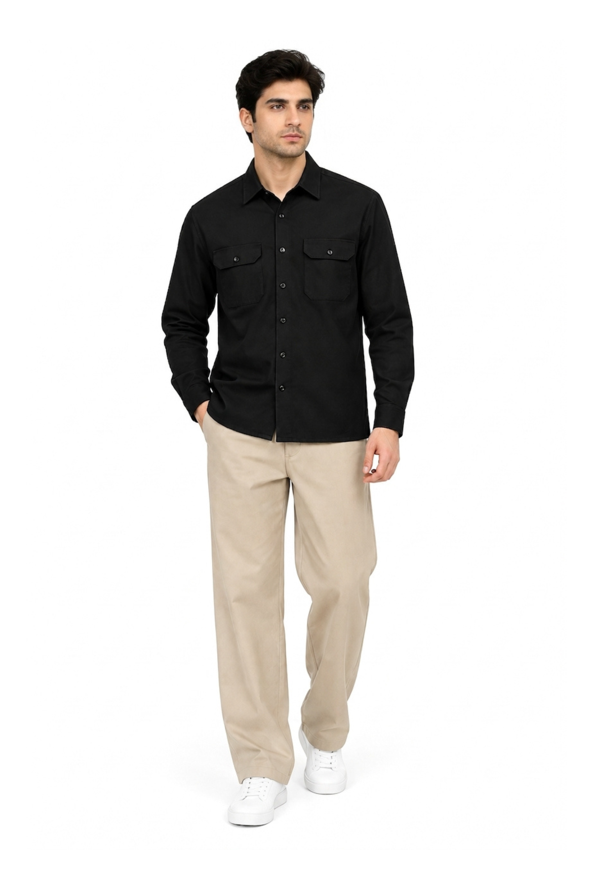 Men’s Black Flap Pocket Utility Shirt – Long Sleeve