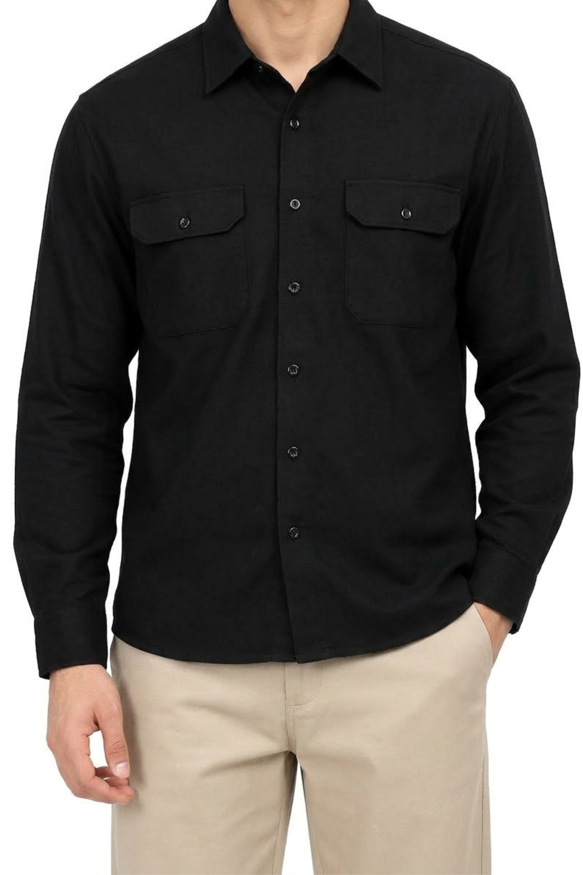 Men’s Black Flap Pocket Utility Shirt – Long Sleeve