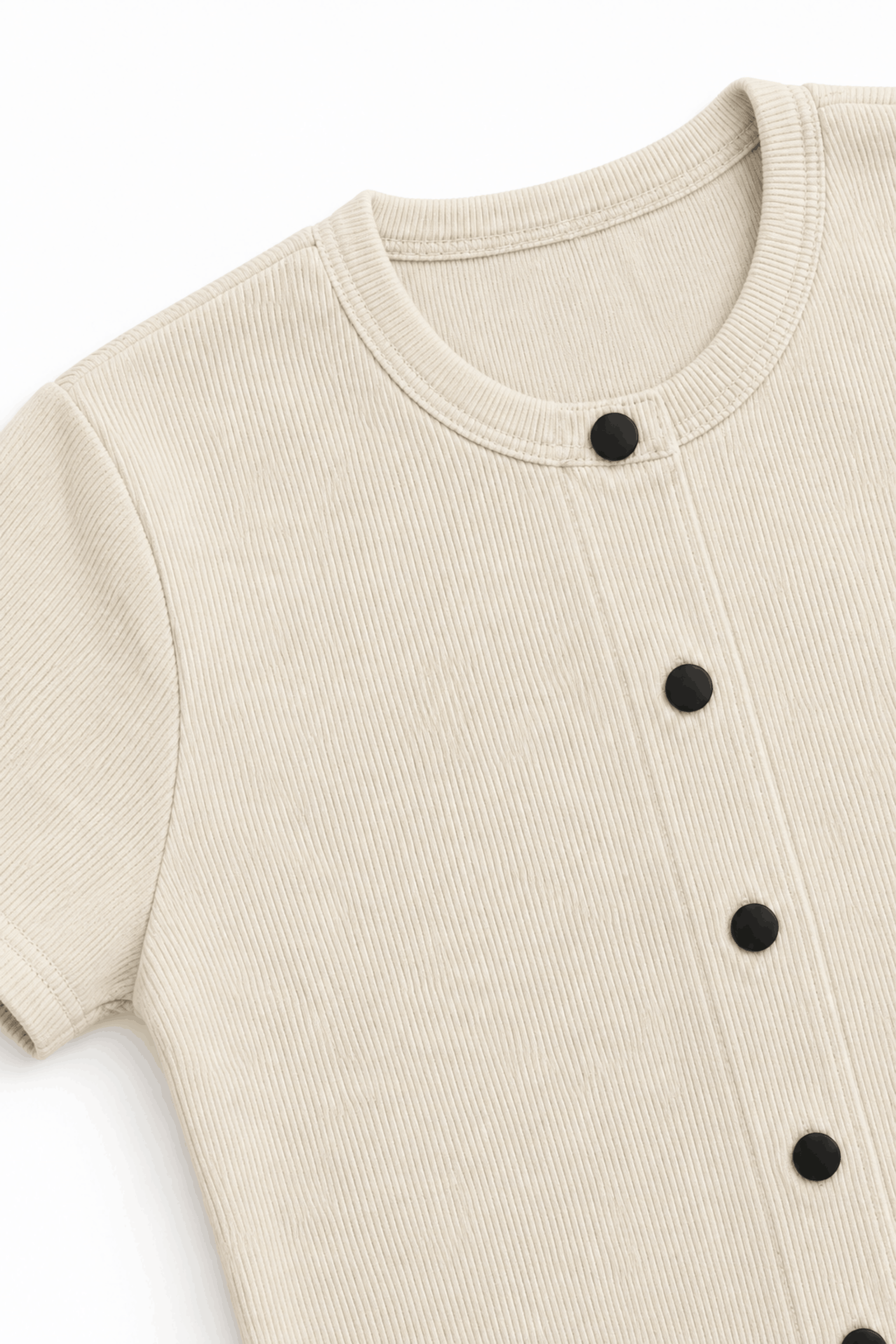 Women's Ribbed Button-Front Short Sleeve Top