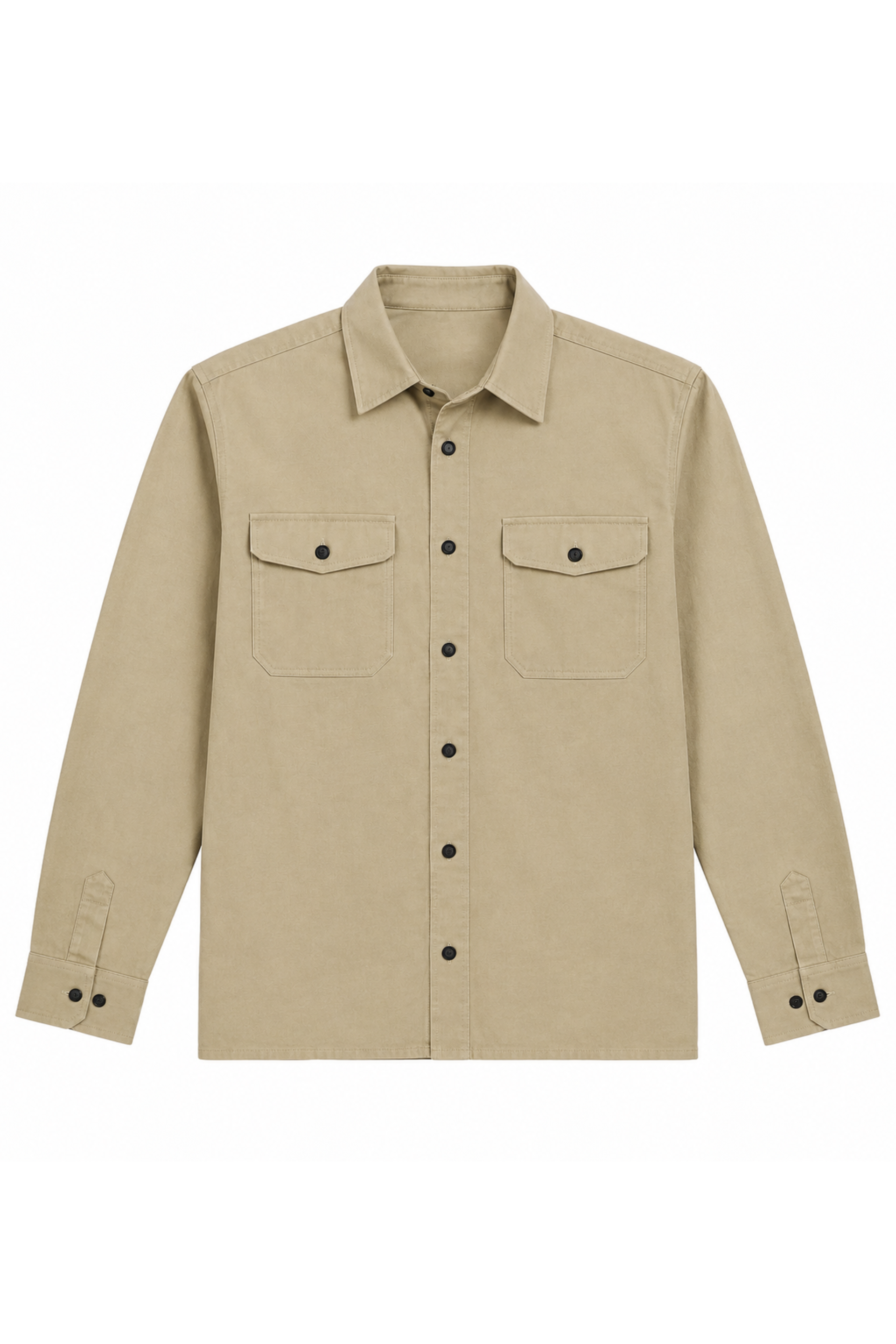 Men’s Beige Flap Pocket Utility Shirt – Long Sleeve